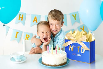 JWSCYSY 10th Blue Birthday Gift Bag with Card, Tissue Paper and Ribbon for Men Boys Birthday Party Favor, Presents Wrapping (12.6" EST 2016) - color: 10TH