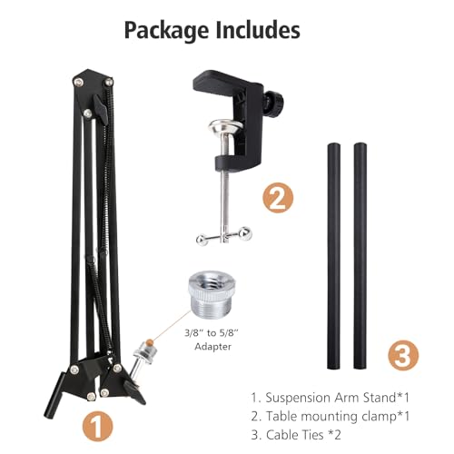 SUNMON Samson Q9U Mic Boom Arm - Compatible with Samson Mic, Includes 3/8" to 5/8" Screw Adapter Clip and Cable Sleeve