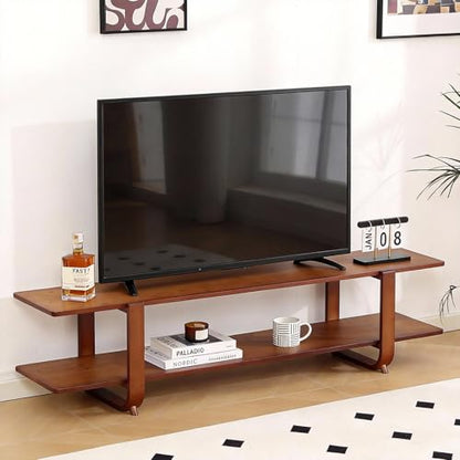 Tiita TV Stand with Storage for TVs up to 65'', Bamboo TV Console Entertainment Center with 2 Open Shelf, Mid Century Modern Media Console for Living Room, Bedroom, Walnut - color: Walnut