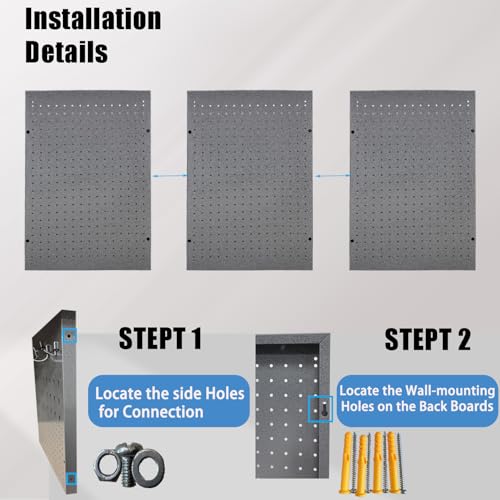3 PCs Metal Pegboard Heavy Duty Peg Board Kit Wall Organizer 48" x 24" Tool Storage Board for Garage Basement Includes Screws Kits, Grey - size: 3 packs