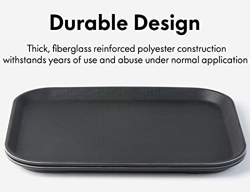 CURTA 2-Pack Restaurant Grade Non-Slip Tray, NSF, 18 Inch x 14 Inch, Plastic Rubber Lined Anti-Skid Rectangular Serving Tray, Black - color: Black-rectangular, size: 14 Inch x 18 Inch