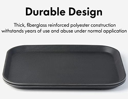 CURTA 2-Pack Restaurant Grade Non-Slip Tray, NSF, 18 Inch x 14 Inch, Plastic Rubber Lined Anti-Skid Rectangular Serving Tray, Black - color: Black-rectangular, size: 14 Inch x 18 Inch