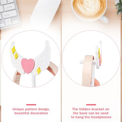 Kingdder Wings Headphone Stand Cute Wood Headphone Stand Adorable Headset Holder Accessories Gamer Gifts for Teenage Teacher Women Girlfriend Office Worker Wife Gamer Room Office Desk - style: Wings