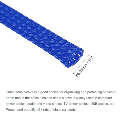 uxcell Expandable Sleeving, 1/4-inch 100ft Cable Sleeve, Blue - color: Blue, size: 1/4" x 100 Ft