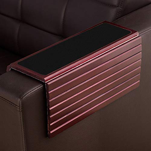 GEHE Couch Arm Tray Table, Flexible/Foldable Sofa Armrest Tray, Couch Armrest Table Cup Holder Great for Drinks Snacks Remote Control, Portable Side Table and Anti-Slip Bottom - color: Mahogany