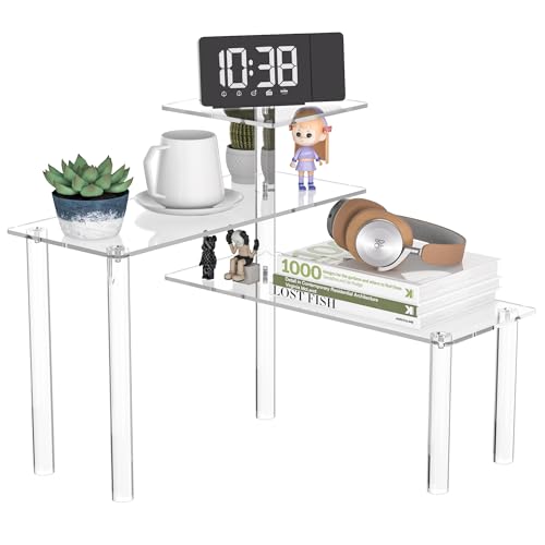 Sezanrpt Clear Countertop Corner Organizer Shelf 16.9x16.9x15.6 inch, 3 Tier Acrylic Organizer Corner Shelf for Bathroom, Kitchen, Study Room, Spice Jars, Coffee Bar, Dresser Table, Books - size: 16.9x16.9x15.6 Inch