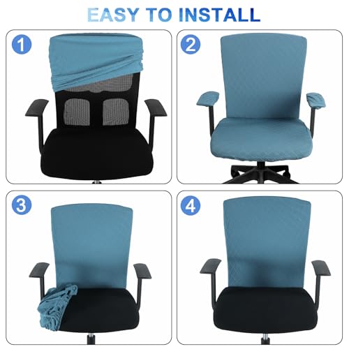 Tallew 4 Pcs Office Chair Covers Set Computer Universal Protective Stretchable Chair Seat Covers Desk Armrest Slipcovers Pads Office Cushion Backrest for Rotating (Azure Blue) - color: Azure Blue