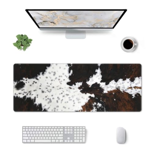 Cowhide Gaming Mouse Pad, 3D Animal Cow Fur Skin Spots Large Extended Desk Mat 11.8X 31.5 inches with Non-Slip Base & Stitched Edges, Waterproof Desk Mat for Office, Home, Laptop, Computer Keyboard - color: Cowhide_03