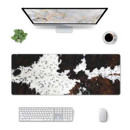 Cowhide Gaming Mouse Pad, 3D Animal Cow Fur Skin Spots Large Extended Desk Mat 11.8X 31.5 inches with Non-Slip Base & Stitched Edges, Waterproof Desk Mat for Office, Home, Laptop, Computer Keyboard - color: Cowhide_03