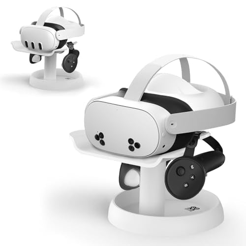 AMVR Stand Holder Compatible with Meta Quest 3s/Quest 3/Vision Pro/Quest 2/Pico 4/for PSVR 2 - Universal VR Headset Display Dock, Stable Bracket Storage Round Base, Mount Install Easy - color: White