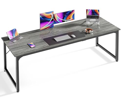 Huuger Computer Desk, 70 Inch Office Desk, Gaming Desk with Storage, Writing Desk Work Desk for Home Office, Study, Long Simple Desk, Large Legroom, Metal Frame, Grey - color: Grey, size: 70inch