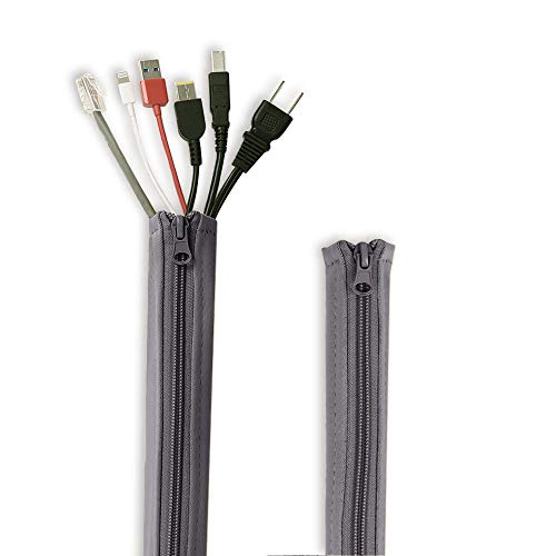 StangH Flexible Cable Management Sleeve with Zipper - Extendable Cord Organizer System Wrap Wire Cable Cover Sleeve Holder, Keep Home & Office Clean Safe Protector for TV, Grey, 39 Inches, 2 Pcs - color: Grey, size: 39"L x 3.5"W-2PACKS