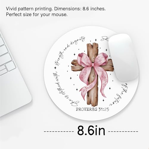 Coquette Pink Bow Cross Christian Mouse Pad, Mouse Pads for Desk, Proverbs 31 Woman Gifts, Religious Bible Verse Mousepad for Office Dorm Computer Laptop Gaming, 8.7x8.7 Inch - color: bow4