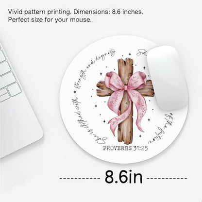 Coquette Pink Bow Cross Christian Mouse Pad, Mouse Pads for Desk, Proverbs 31 Woman Gifts, Religious Bible Verse Mousepad for Office Dorm Computer Laptop Gaming, 8.7x8.7 Inch - color: bow4