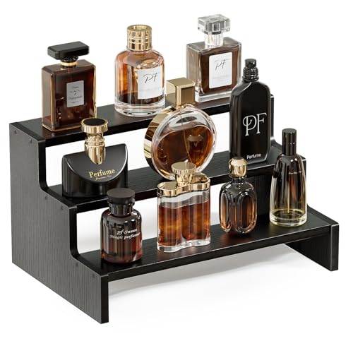 ProCase Wooden Cologne Organizer for Men, 3 Tier Perfume Organizer, Mens Cologne Stand Holder Storage, Display Riser Shelf Rack for Fragrances Candles Cosmetics Cupcake Figure Spice -Black - color: Black, size: 3-Tier (7.17" Height)