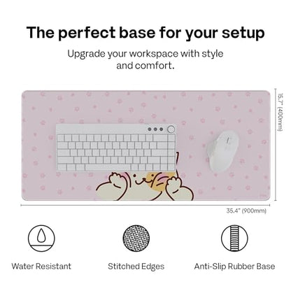 Pixio Mouse Pads - 36 x 16 inch XXL Squishy Cat Pink Multifunctional Large Desk Mats for Gaming, Office, Desktop Anti-Slip Waterproof Washable Computer Mouse Mat - color: Pink Squishy Cat