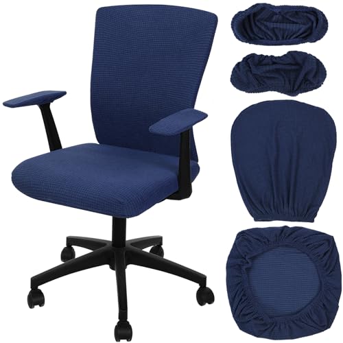 Tallew 4 Pcs Office Chair Covers Set Computer Universal Protective Stretchable Chair Seat Covers Desk Armrest Slipcovers Pads Office Cushion Backrest for Rotating (XL,Navy) - color: Navy Blue