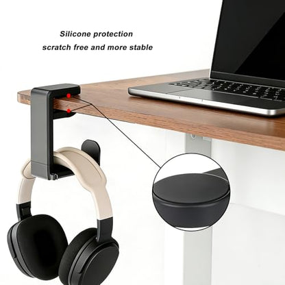 Universal Headphone Stand & Headset Holder - 360° Swivel Under Desk Headphone Hook with Cable Management Clip (Black) - color: Black
