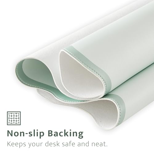 Sage Green Scalloped Desk Mat, 31.5" x 15.7", PU Leather, Waterproof Anti-Slip, Cute Aesthetic Desk Pad for Office/Home/Game/Vanity Large - color: Sage