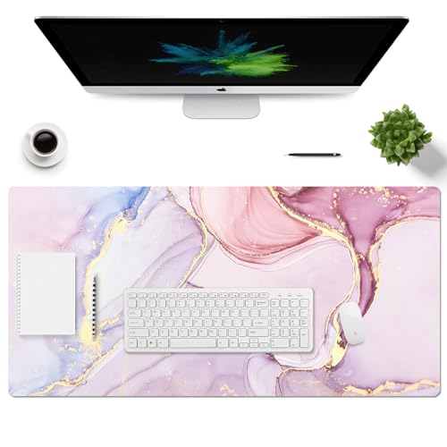 Large Mouse Pad, Desk Mat for Desktop, Dual Side PU Leather Waterproof Gaming Mousepad Desk Pad, Desk Protector Writing Pads Desk Accessories for Office and Home (A-Pink Marble, 35.5''X15.8'') - color: A-pink Marble, size: 35.5''X15.8''