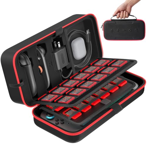Switch 2 Carrying Case Compatible with 2025 Nintendo Switch, Portable Travel Carry Case Fit for Joy-Con 2 & Adapter, Hard Shell Protective Pouch Bag with 24 Game Slots, Systems Sega GameGear Games Red - color: Red, size: 2025 inches