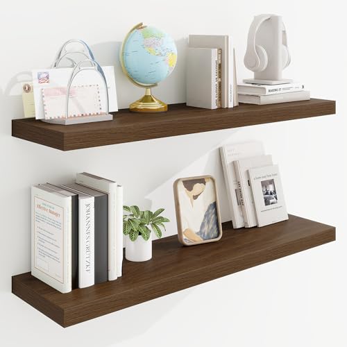 36in Floating Shelves for Wall, 36"W x 9.25"D x 1.25"H, 2 Pack Long Wall Mounted Engineered Wood Shelves with Invisible Brackets for Living Room, Bedroom, Bathroom, Kitchen Decor and Storage, Walnut - color: Dark Walnut With Invisible Metal Brackets, size