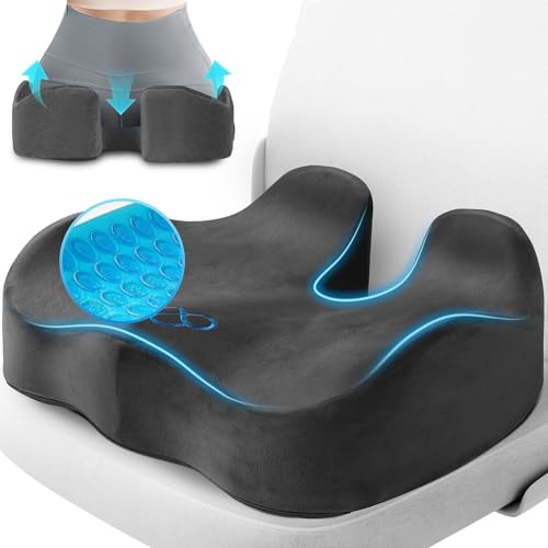 CushyOasis Seat Cushion, Gel Chair Cushions, Office Chair Cushions, Anti-Slip Bottom & Removable Cover Tailbone Pain Relief Cushion, Memory Foam Seat Cushion for Office, Wheelchair, Car (Grey) - color: Grey, size: Large