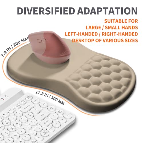 Ergonomic Joint Wrist Support Mouse Pad with Memory Foam Cushion Massage Bump, Carpal Tunnel Pain Relief Mousepad Slope Design for Wrist Rest, 11.8x7.9 in, Apricot - color: Apricot