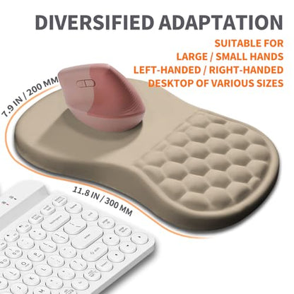 Ergonomic Joint Wrist Support Mouse Pad with Memory Foam Cushion Massage Bump, Carpal Tunnel Pain Relief Mousepad Slope Design for Wrist Rest, 11.8x7.9 in, Apricot - color: Apricot