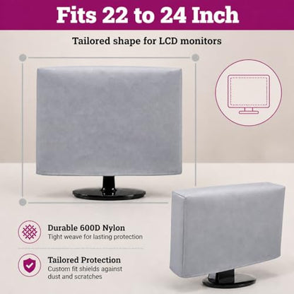 Computer Monitor Dust Cover - 22 to 24 Inch LCD Flat Screen HD Protector [Antistatic, Water Resistant, Heavy Duty Fabric, Silver] by DigitalDeckCovers - size: Fits 22 to 24" LCD
