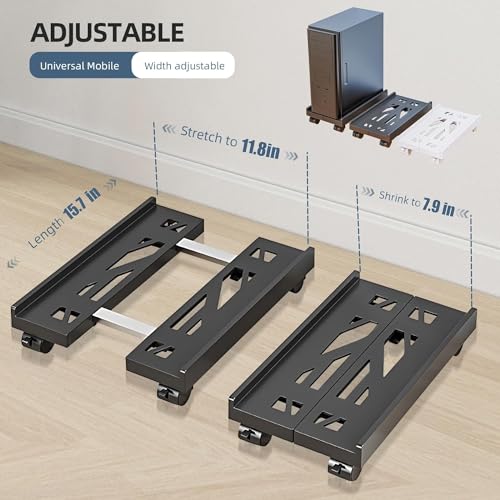 Adjustable Mobile CPU Stand, Ventilated Computer Tower Stand with 4 Caster Wheels Fits Most PC Tower, Under Desk CPU Holder PC Floor Cart Computer Riser for Students and Gamers (Gray) - color: Regular Gray