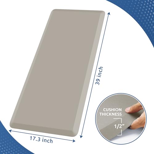 KitchenClouds Kitchen Mat Cushioned Anti Fatigue Kitchen Rug 17.3"x39" Water Resistant Non Slip Kitchen Rugs and Mats Standing Desk Mat Comfort Floor Mats for Kitchen House Sink Office (Khaki) - color: Khaki, size: 39"L x 17.3"W x 0.5"Th