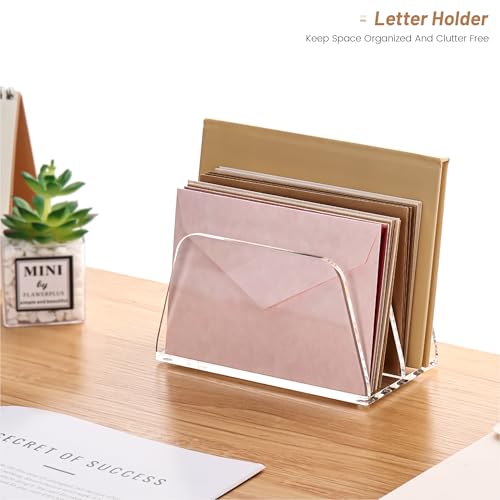 YUXUN Acrylic Mail Organizer,2 Sections Vertical Desk Organizer,Clear Envelope Holder Bill Organizer Letter Sorter for Mail,Envelope,Bill,Notebook,Post-it Note for Home,Office,Classroom - style: 2-Section,A5