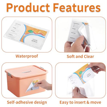 44 Pack Labels for Storage Bins, 3×5 Inches Index Card Holder Organizer, Clear Adhesive Pockets, Plastic Label Holders for Tote Library Card Bins Box Drawer Classroom Organization - size: 3×5 inch