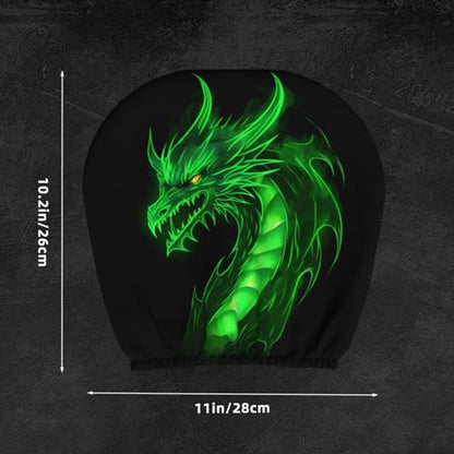Dujiea 2 Pack Dragon Green Fire Car Headrest Covers, Universal Soft Car Seat Head Rest Protector, Vehicle Accessories Fabric Headrest Cover for Cars Vans Trucks - color: Dragon Green Fire