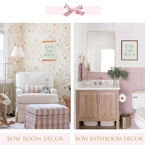 LARTSFRO Coquette Green Bow Jesus Wall Art Decor Posters, Olive Green Bow Christian Room Bedroom Bathroom Dorm Wall Art Decor Aesthetic for College Teen Girls Gifts, Inspirational Bible Verses Bow Wall Decor, 10x8 Inch Set of 4 Bow Pictures(UNFRAMED) - co