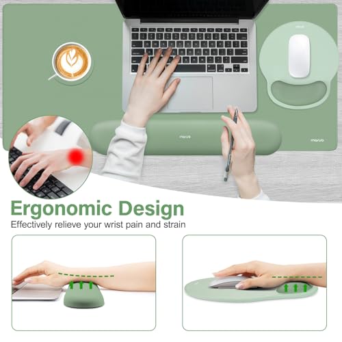 MOSISO Wrist Rest for Keyboard Mouse Pad Set, Large Gaming Deskpad&Circle Curved Mousepad&Keyboard Wrist Rest&Coaster, Ergonomic Non-Slip Mousepad&Easy Typing Pad with Silicone Lining, Green - color: Green