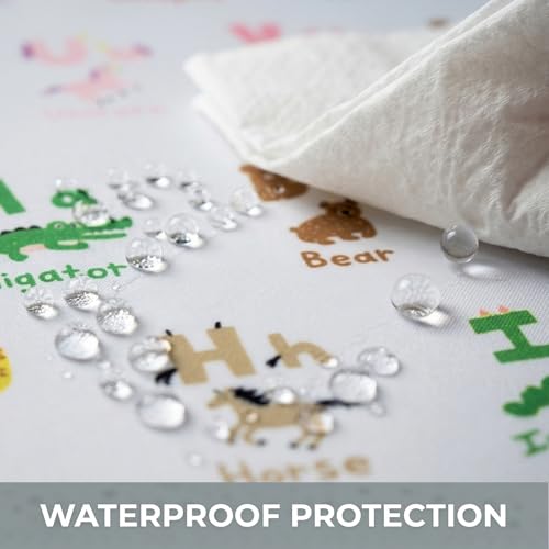 51" Splat Mat for Under High Chair/Arts/Crafts, WOMUMON Baby Washable Spill Mat Waterproof Anti-Slip Floor Splash Mat, Portable Play Mat and Table Cloth - color: Zoo Alphabets