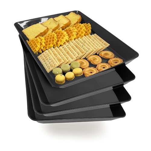 Serving Tray Platter, 4 Pcs Food Tray for Veggie Fruit Snack Dessert Cookie Cheese, Food Trays for Party Supplies Display, Plastic Platters for Serving Food, Large Trays, BPA Free - color: Black, size: 16.0'' x 11'' (4 Pack)