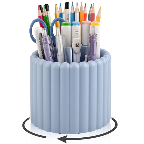 Anyoifax 360° Rotating Pen Holder 7 Slots Desk Organizer Removable Pencil Cup Plastic Art Supplies and Accessories Desktop Storage Box Caddy for Office, School, Home (Blue) - color: Blue, size: Small