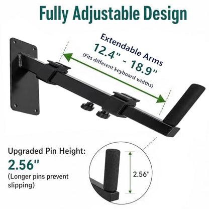 Musical Keyboard Wall Mount, 12.5-19" Telescopic Piano Keyboard Stand Holder, Versatile Wall-Mounted Musical Instrument Display Rack for Synth, MIDI, Electric Piano (1 Pair)