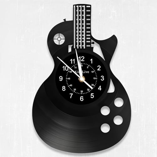 KingLive Guitar Vinyl Wall Clock Gifts for Holiday,Black Guitar Music Wall Clock Instrument Art Unique Gifts for Men Women Guitar Player for Birthday Wall Decor - color: Guitar