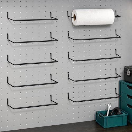10 Pack Paper Towel Holder for Pegboard, Fits Any Standard Pegboard Extendable Heavy Duty Pegboards Hooks for Workshop, Garage, Kitchen, Laundry Room, Bathroom