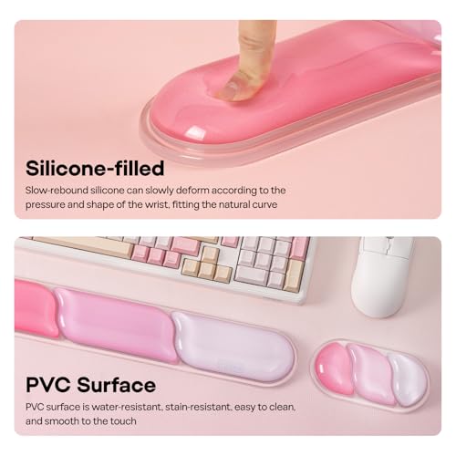 EPOMAKER CloudGel Wrist Rest for Keyboard and Mouse, 2 Pieces | Silicone Wrist Support, Anti-Slip Rubber Bottom, Ergonomic Design, Suitable for Office/Computer/Laptop/Gaming (Pink) - color: Pink