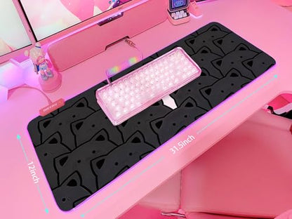 JMIYAV Pink RGB Gaming Mouse Pad 31.5x12 Inch PC XL Large Extended Glowing Led Light Up Desk Pad Non-Slip Rubber Base Computer Cute Mousepad Mat Desk Accessories Gaming Setup Lone Cat - color: Lone Cat