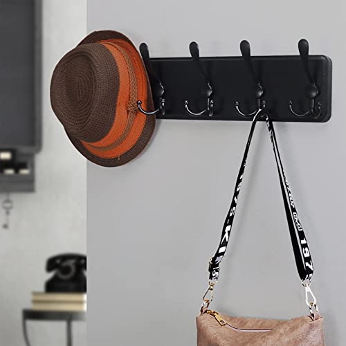Dseap Coat Rack Wall Mounted - 5 Tri Hooks, Heavy Duty, Wooden Wall Coat Hanger Coat Hook for Clothes Hat Jacket Clothing, Black - color: Black, size: L=17.4"