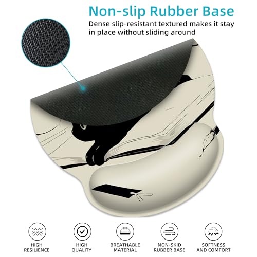 Ergonomic Mouse Pad with Wrist Support,Kawaii Anime Black Cat Mouse Pad with Wrist Rest,Relieve Wrist Pain Mousepad Non-Slip Rubber Base,Mouse Pads for Desk,Computers,Laptop,Office,Home,Accessories - color: Kawaii Anime Black Cat