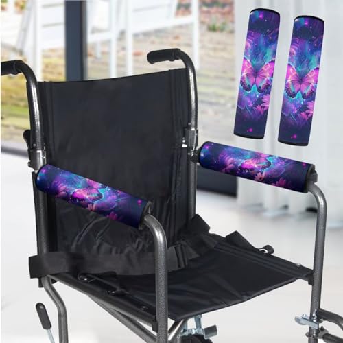Wheelchair Armrest Covers Butterfly Purple Wheel Chair Accessories Adults 2 Pack Wheelchair Arm Pads for Office Transport Chair Pressure Relief - color: Butterfly Purple