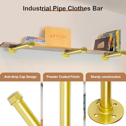 Pintuson 6 Pcs Industrial Pipe Clothes Bar 12 Inch - Wall Mount Clothing Rack - Face Out Closet Rods for Hanging Clothes Commercial Retail Boutique Laundry Shirt Display - Golden - color: Golden 12" Clothes Rack