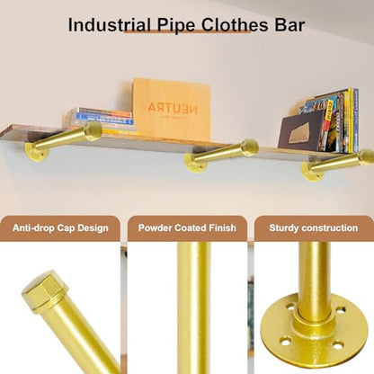Pintuson 6 Pcs Industrial Pipe Clothes Bar 12 Inch - Wall Mount Clothing Rack - Face Out Closet Rods for Hanging Clothes Commercial Retail Boutique Laundry Shirt Display - Golden - color: Golden 12" Clothes Rack